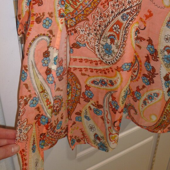 Peachy Paisley Print Sheer 3/4 Sleeve Cover Up Maxi Dress - Picture 8 of 16